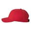 A plain red baseball cap with a strap at the back.